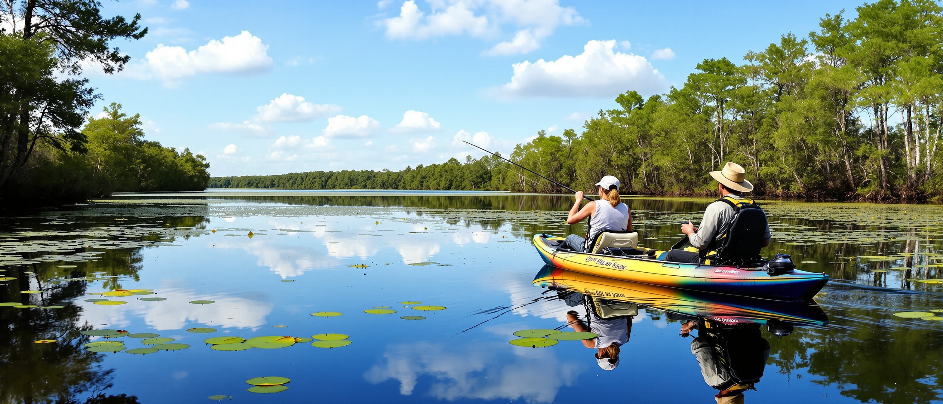 Close up of fishing kayak for big guys being used in Florida lake conditions